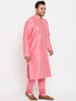 Vastramay Men's Plus Size Pink Silk Blend Kurta Pyjama Set